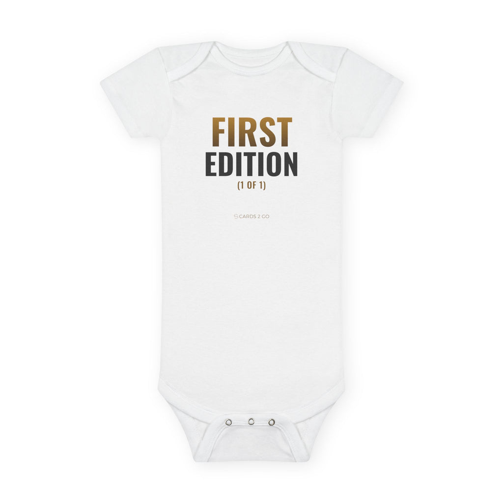 First Edition Baby Onesie – funny trading card baby onesie by Cards2Go