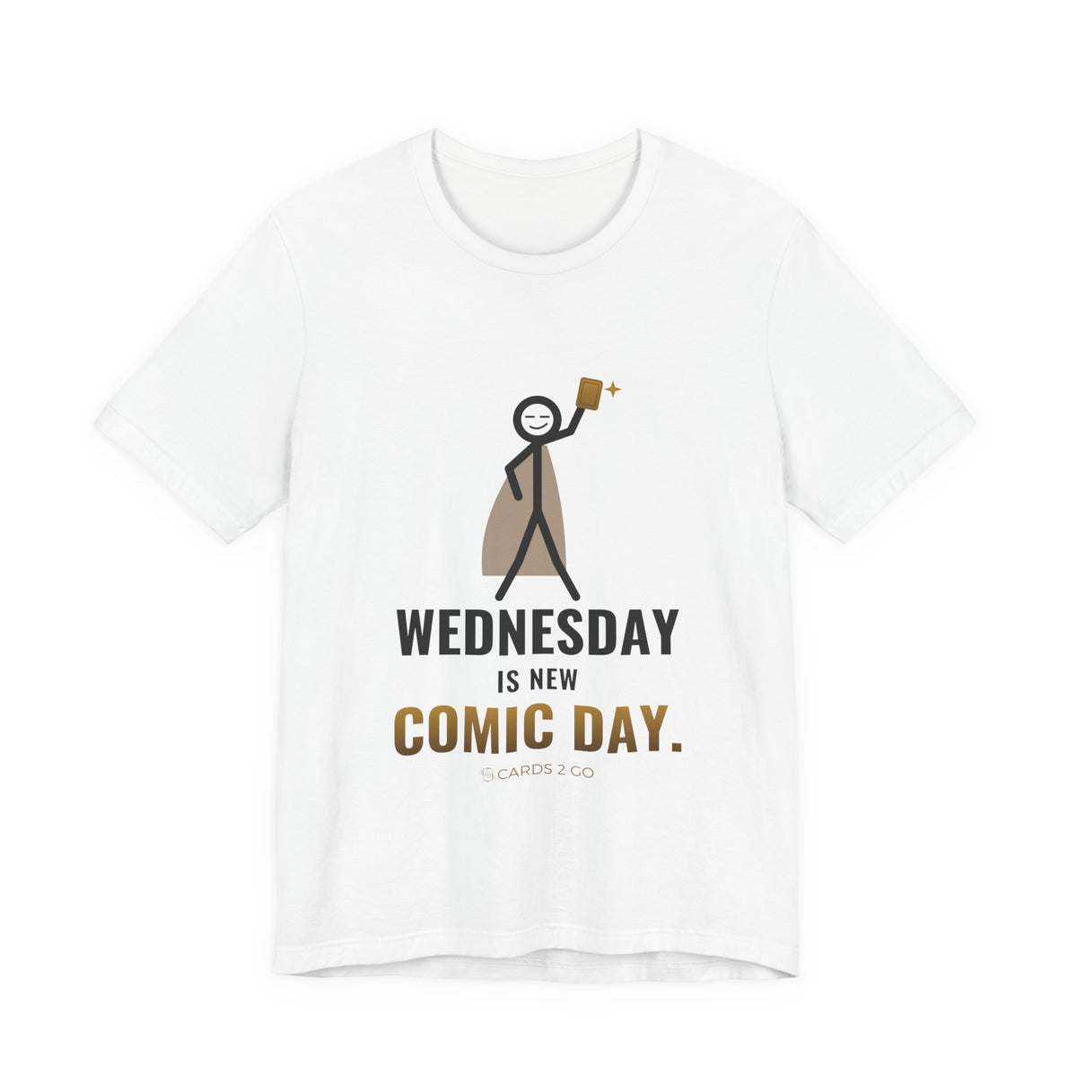Wednesday Is New Comic Day Illustrated Tee – funny trading card t-shirt by Cards2Go