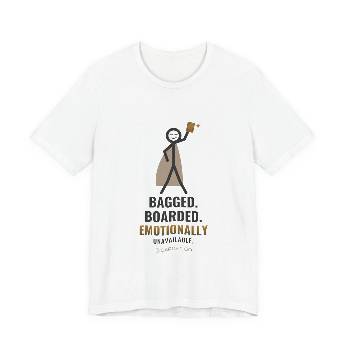 Bagged, Boarded & Emotionally Unavailable Illustrated Tee – funny trading card t-shirt by Cards2Go
