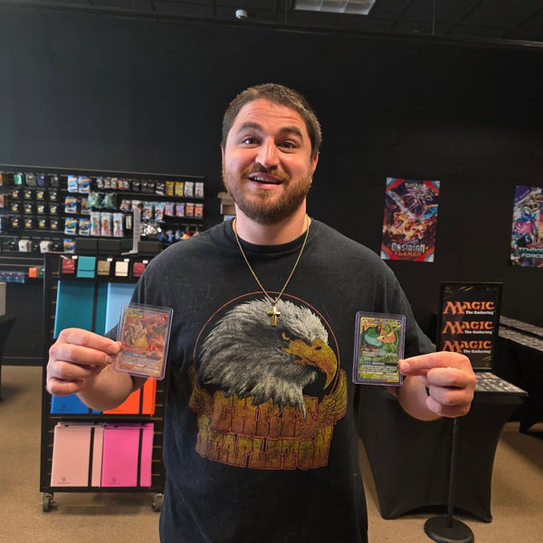 A collector showing off a big pull at Cards2Go